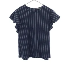 sacra サクラ 日本製 ウールブレンド ストライプ 半袖 ブラウス 38 ブラウン系 シャツ レディース 古着