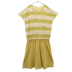 Ne-net ネネット 総柄 半袖 フレンチスリーブ ドッキング ワンピース 2 グリーン×イエロー レディース 古着