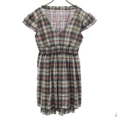 MILKFED. ミルクフェド チェック ノースリーブ Vネック ワンピース M グレー系 ひざ丈 レディース 古着