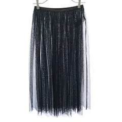 nano universe ナノユニバース レース ロング丈 ギャザースカート F ブラック ウエストゴム レディース 古着