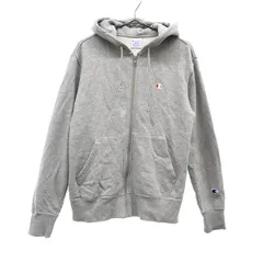 Champion チャンピオン プリント ジップパーカー SMALL グレー メンズ 古着
