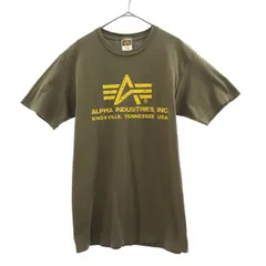 ALPHA INDUSTRIES アルファ インダストリーズ USA製 プリント 半袖 Tシャツ M カーキ メンズ 古着