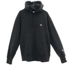 Champion チャンピオン ロゴ刺繍 長袖 スウェットパーカー S ブラック プルオーバー トレーナー 裏起毛 メンズ 古着