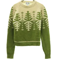 フリーピープル ウールブレンド ノルディック柄 長袖 クルーネック セーター S/P ホワイト×グリーン ニット シェットランドウール レディース 古着