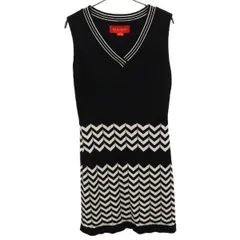 HOAMGAR ホームガー ノースリーブ ニット Vネック ワンピース 165/84A ブラック×ホワイト レディース 古着