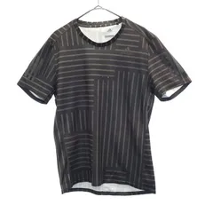 adidas アディダス 総柄 ランニング 半袖 Tシャツ M グレー クルーネック スポーツ メンズ 古着