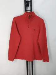 ポロラルフローレン ハーフジップ スウェット コットン ニット レッド 新モデルタグ m