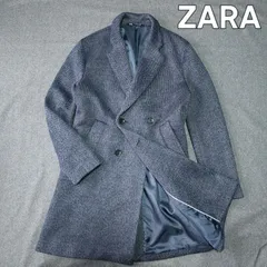 【ZARA】ザラ 秋冬 ツイード調 ダブルブレスト ロング コート チェスターコート ネイビー M メンズ カジュアル