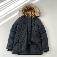 RALPH LAUREN   ラルフローレン　y2k   フェアリーグランジ　平成ギャル　パンク　ダウンコート　ダウンジャケット　モッズコート　N3B    フェイクファー　レオパード　豹柄　レディース　XS    ブラック
