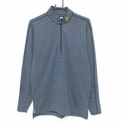 【超美品】フットジョイ 長袖ハイネックシャツ ネイビー×白 ハーフジップ ネックロゴ メンズ M ゴルフウェア FootJoy