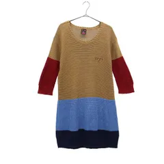 X-girl エックスガール 切替 長袖 ニット ワンピース 1 ブラウン系 ロゴ刺繍 レディース 古着