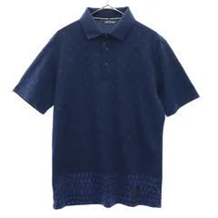 adidas アディダス 総柄 半袖 ポロシャツ S ネイビー メンズ 古着