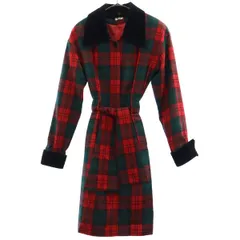 renoma レノマ 未使用 チェック 長袖 ウール 膝丈ワンピース 38 レッド系 タグ付き レディース 古着