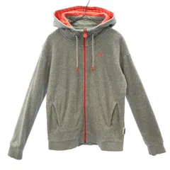 PUMA プーマ ロゴ刺繍 長袖 パイル地 ジップパーカー S グレー レディース 古着