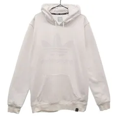 adidas アディダス トレフォイルロゴプリント 長袖 スウェットパーカー M ホワイト プルオーバー トレーナー メンズ 古着