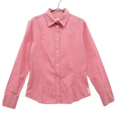 Calvin klein Jeans カルバンクラインジーンズ ストライプ 長袖 コットンシャツ L ピンク×パープル ロゴワッペン レディース 古着