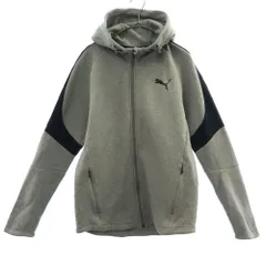 PUMA プーマ 切替 長袖 ジップパーカー M グレー スウェット ロゴプリント メンズ 古着