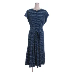 アンタイトル UNTITLED 総柄 ワンピース ロング フレンチスリーブ 半袖 ベルト 2 ネイビー ■FF