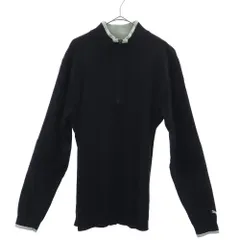 PUMA プーマ ゴルフ 長袖 ハーフジップ セーター L ブラック ニット ライン柄 メンズ 古着