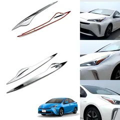 【送料無料】トヨタ プリウス 50系 2019年式 ヘッドライトアイライン 前大灯眉 ガーニッシュ 2点 ABS製 3M両面テープ 貼付タイプ 簡単取付 キズ防止 保護 光沢感アップ 専用設計 外装パーツ