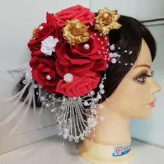 赤系のゴージャスな髪飾り ヘッドドレス ヘアアクセサリー 成人式 結婚式【060】