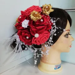 赤系のゴージャスな髪飾り ヘアアクセサリー ヘッドドレス 結婚式 成人式【059】