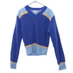 未使用 UNIQLO ユニクロ マルニ コラボ 長袖 ポップコーンニットVネック セーター S ブルー MARNI レディース 古着