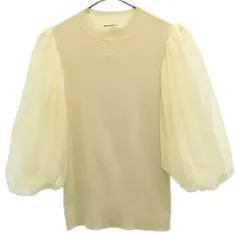 SNIDEL スナイデル 長袖 ドッキングリブニット カットソー ホワイト×グレー バルーンスリーブ レディース 古着