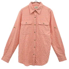 L.L.Bean エルエルビーン アウトドア チェック柄 長袖 シャツ XS オレンジ×ホワイト レディース 古着