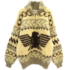 SEVEN ISLANDS セブンアイランド ウール 総柄 カウチンジャケット L ホワイト×グレー メンズ 古着