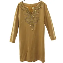 GRACE CONTINENTAL グレースコンチネンタル ウールブレンド ラインストーン 長袖 ワンピース 38 ブラウン チュニック レディース 古着