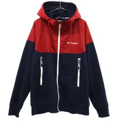 Columbia コロンビア ワンポイント刺繍 長袖 ジップパーカー M レッド×ネイビー アウトドア メンズ 古着