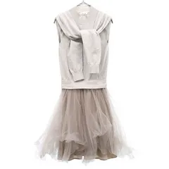 FRAY I.D フレイアイディー ノースリーブ ニット チュール ワンピース 0 グレー×ベージュ レディース 古着