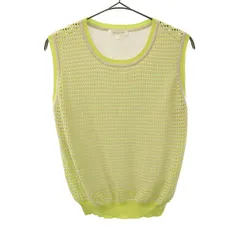 PAULE KA ポールカ ノースリーブ コットン ニット L イエロー×ホワイト レディース 古着