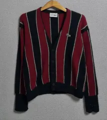 L (77) ラコステ ヴィンテージ ウール100% ニット カーディガン