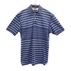 TOMMY HILFIGER トミーヒルフィガー ボーダー 半袖 ポロシャツ S/P ブルー系 鹿の子地 メンズ 古着