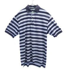 TOMMY HILFIGER トミーヒルフィガー ボーダー 半袖 ポロシャツ M ブルー×ネイビー メンズ 古着