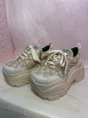 ♡新品未使用・美品♡ Lサイズ 24.0cm-24.5cm ヨースケ YOSUKE 厚底スニーカー アイボリーコンビ レディース モノグラム柄  9cm ボリュームソール 靴 9cm 厚底フラットトラックソール　MY1375-446