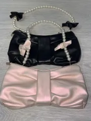 リボン パール ミニバッグ ブラック ピンク