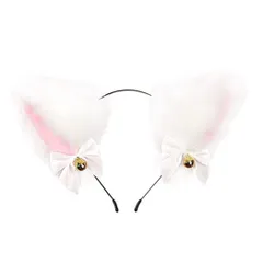 HappyHome 猫耳 カチューシャ コスプレ かわいい リボン 鈴付き ふわふわ ハロウィン 仮装小物 (ホワイト)