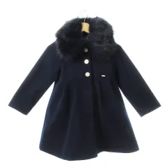 アナスイ ANNA SUI mini ステンカラーコート ファーカラー ラインストーンボタン ロゴプレート ガール 女の子 110 紺 ネイビー /CK9 ■GY19のサムネイル