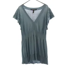 BCBGMAXAZRIA ビーシービージーマックスアズリア シルクブレンド 半袖 Vネック ニット カットソー M ブルー レディース 古着のサムネイル