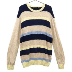 nano universe ナノユニバース コットンブレンド ボーダー 長袖 ニット L ベージュ×ネイビー セーター メンズ 古着