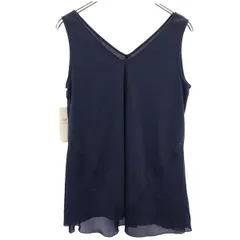 未使用 23ku 23区 ノースリーブ フレアスムースコンビ ブラウス 38 ネイビー系 レディース 古着