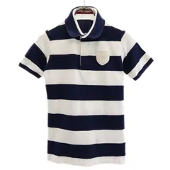 mikihouse ミキハウス 日本製 ボーダー柄 半袖 ポロシャツ S ホワイト×ネイビー 鹿の子地 レディース 古着