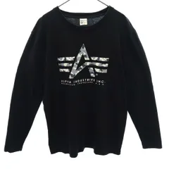 ALPHA アルファ プリント 長袖 Tシャツ L ブラック メンズ 古着のサムネイル