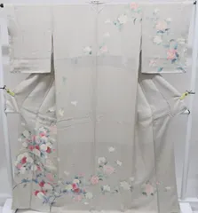 【一輝堂】訪問着 落款入り 枝花 正絹 着物 身丈約166cm 裄丈64cm 25z12-6841