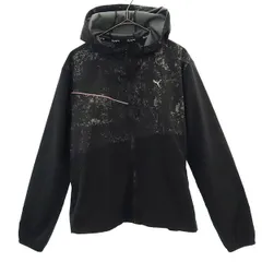PUMA プーマ 総柄 トレーニング ジャケット S ブラック フード付 スポーツ レディース 古着