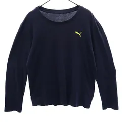 PUMA プーマ 刺繍 トレーニング 長袖 Tシャツ M ネイビー ウォームアップ ロンT レディース 古着