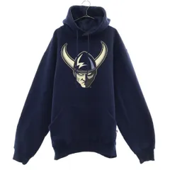 RUSSELL ATHLETIC ラッセルアスレチック 90s プリント 長袖 スウェットパーカー M ネイビー トレーナー プルオーバー 裏起毛 メンズ 古着